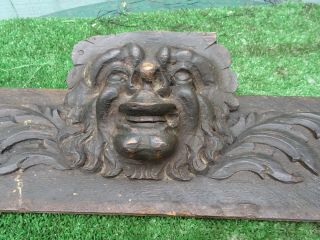 18thC GOTHIC WOODEN OAK CARVED PANEL WITH GROTESQUE HEAD CARVING c1780s 8
