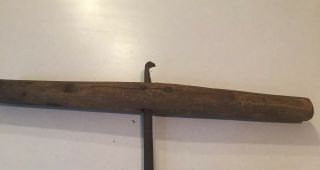 Antique Cast Iron Ice Hay Bale Hook Wood Large Handle Primitive Barn Tool 3