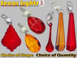 Red Orange Beads Chandelier Glass Crystals Drops Antique Colour Prisms Droplets