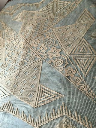 Vintage Handmade Filet Lace Tablecloth