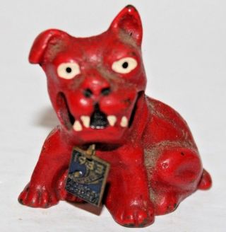 Antique Hubley Cast Iron 1933 Worlds Fair Red Dog Pencil Holder