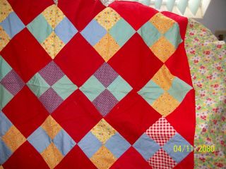 Vintage Large Colorful Feed Sack Diamond Design Quilt Top 80 