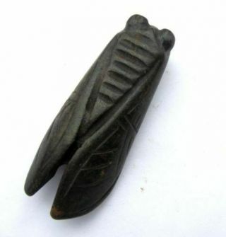 3.  3 " Hongshan Culture Hand - Carved Cicadas Carving Meteorite Pendant