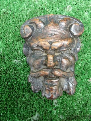 Stunning Mid 18thc Gothic Black Forest Wooden Oak Devilish Head Carving C1760s