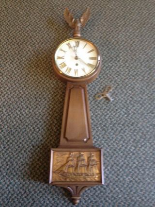 Vintage Syroco Nautical Banjo 8 Day Clock With Key Vg