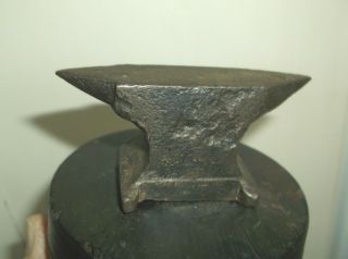 Rare Antique Miniature Solid Iron Blacksmiths Anvil On A Wood Base Paperweight