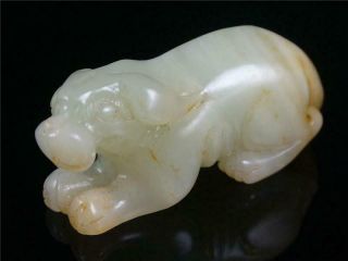 Antique Old Chinese Nephrite Celadon Jade Carved Statue Toggle Auspicious Beast