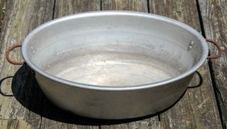 Vintage 2 - Handled Medium Oval Metal Wash Tub Basin 5.  5 " Deep 18 " Long Pan