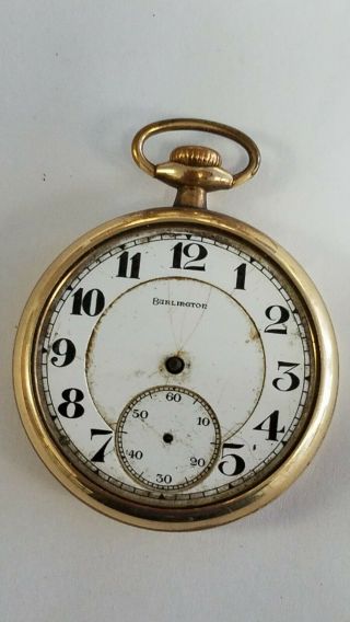 Vintage 16 Size 19 Jewels Burlington Pocket Watch,  Running/stops,  Fixer Up