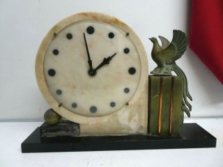 Art Deco Bronze/spelter,  Onyx And Marble Mantel Clock,  Classic Design Black Marb