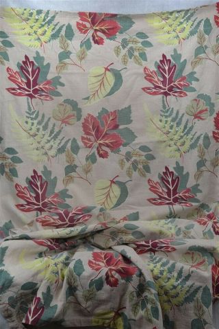 Vintage Bark Cloth Fabric Leaves Flowers Cotton Green Yellow Red