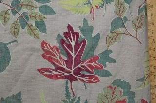 vintage bark cloth fabric leaves flowers cotton green yellow red 2
