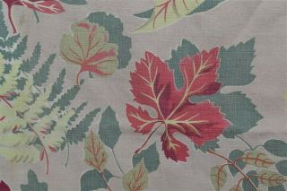 vintage bark cloth fabric leaves flowers cotton green yellow red 3