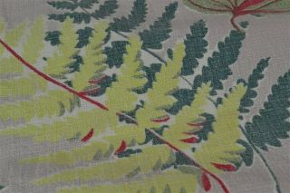 vintage bark cloth fabric leaves flowers cotton green yellow red 4