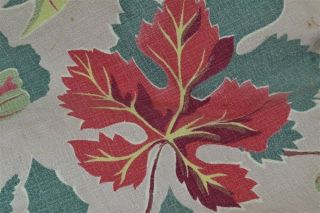 vintage bark cloth fabric leaves flowers cotton green yellow red 5