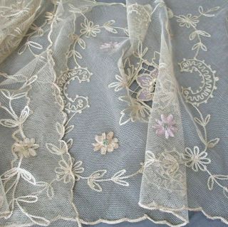 3 Vintage Tambour Lace Embroidered Doilies Satin Appliques,  Ribbonwork Flowers