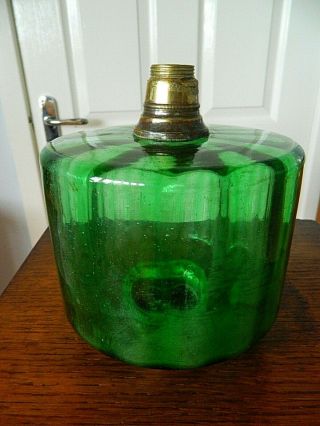 Clear Ribbed Green Glass Font Or Reservoir For Oil Lamp