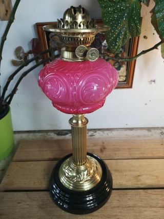 Stunning Antique Vintage Tall Pink Cranberry Font And Tall Brass Base