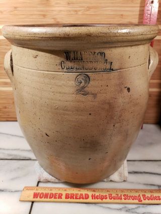Antique W.  Hart & Co.  Ogdensburg 2 Gallon Stoneware Croc/jar
