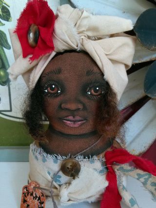 Primitive Black Folk Art Doll Shelf Sitter Ooak Hand Painted