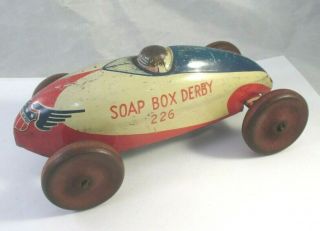 Vintage Wyandotte Soap Box Derby Tin Litho Racer Race Car Wood Wheels