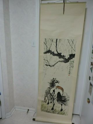 Chinese Wall Hanging Scroll Of Horses