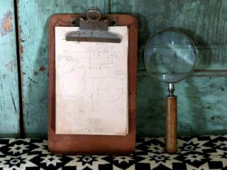 Primitive Engineers Clip Board W Drawings Of Tractor Parts Designs Magnify Glass