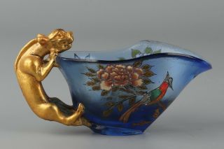 Chinese Exquisite Handmade Flower Bird Glass Cup