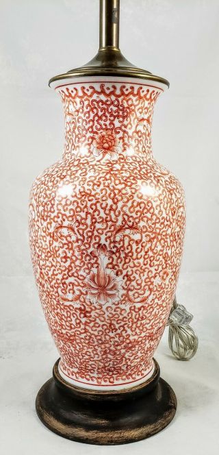 Large Vintage Chinese Style Asian Decor Urn Vase Orange Porcelain Lamp Roses