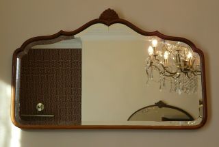 Vintage Queen Anne Style Walnut Bevelled Edge Wall Mirror 1920 