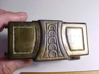 ANTIQUE ARTS & CRAFTS DESK TOP 3 POCKET STAMP BOX BRONZED WITH DESIGN VG, 3