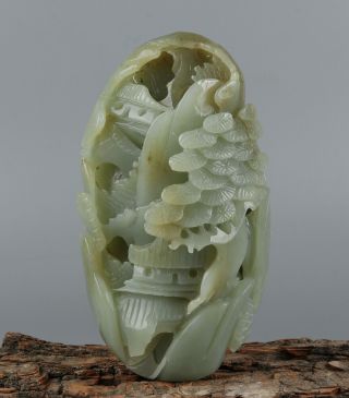 Chinese Exquisite Hand - Carved Landscape Carving Hetian Jade Pendant