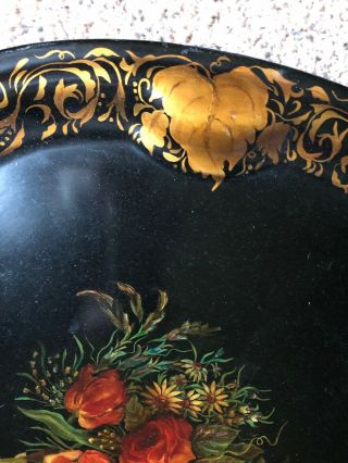 Antique Toleware Metal Serving Tray Very Large 24” Roses Hand Painted Beauty 4