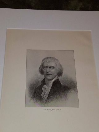 Thomas Jefferson Print Collectible 11 X 14 Circa 1896