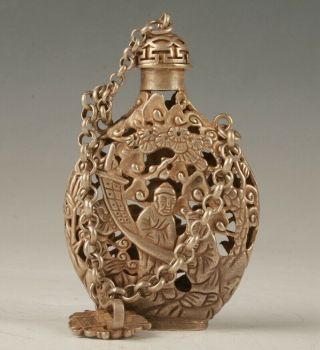 Unique Tibetan Silver Handmade Hollowed Carving Snuff Bottle Pendant Auspicious