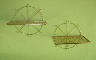 Pair Vintage Gold Wire Mesh Metal Wall Shelves Mid Century Modern Atomic