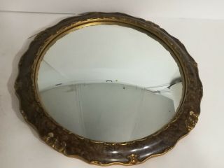 Vintage Mid Century Round Convex Mirror Porthole With Gold Trim