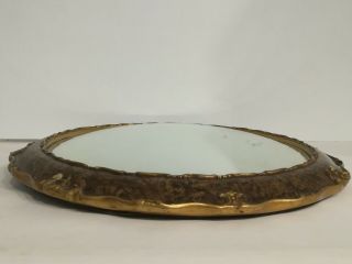 Vintage Mid Century Round Convex Mirror Porthole With Gold Trim 2