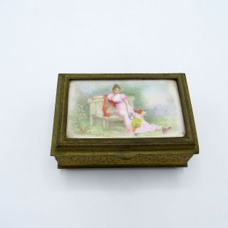 Antique French Bronze Box with Hand Painted Porcelain,  Artist Signed 2