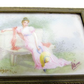 Antique French Bronze Box with Hand Painted Porcelain,  Artist Signed 3