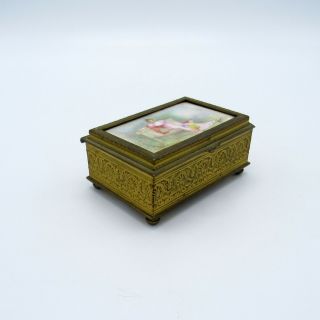 Antique French Bronze Box with Hand Painted Porcelain,  Artist Signed 4