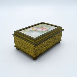Antique French Bronze Box with Hand Painted Porcelain,  Artist Signed 5