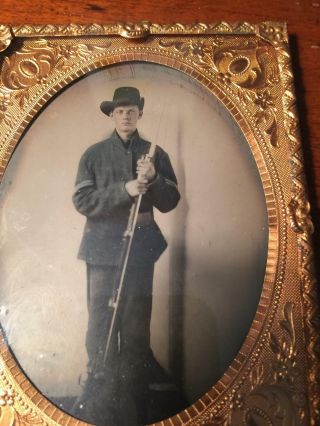 Civil War 1/4 Plate Tintype Of Union Corporal With Rifle From Arkansas