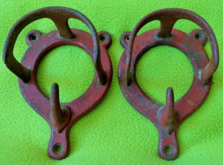 Matched Pair Old Vintage Antique Cast Iron Horse Bridle Rack Hanger Made England