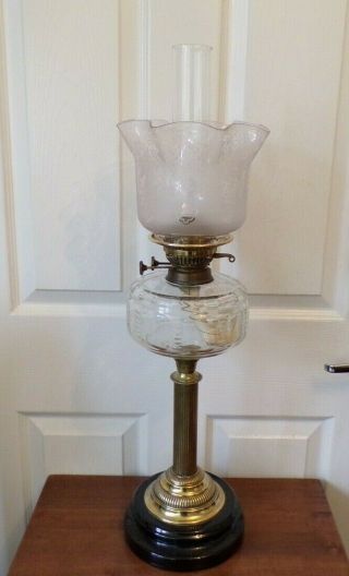 A Stunning Victorian Oil Lamp Cut Glass Font On Black Glazed Base Order