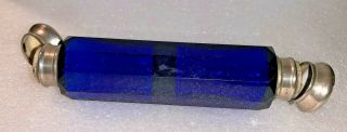 Victorian Cobalt Blue Glass Double Ended Perfume Silver Tops