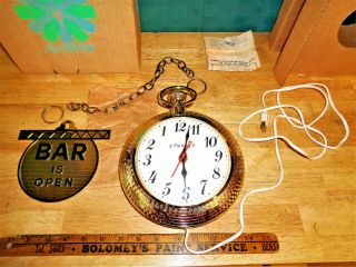 Vintage Spartus Wall Clock - Backwards Pocket Watch Bar Open / Closed Fob - Nos