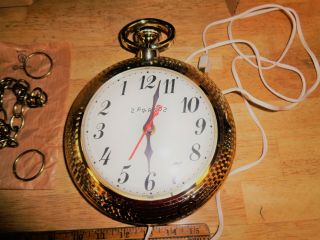 Vintage Spartus Wall Clock - Backwards Pocket Watch Bar Open / Closed Fob - NOS 5