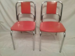 Vtg Set 2 DURO CHROME Mid Centry Modern Diner Dining Chair Chairs w Orange Vinyl 2