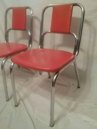 Vtg Set 2 DURO CHROME Mid Centry Modern Diner Dining Chair Chairs w Orange Vinyl 3